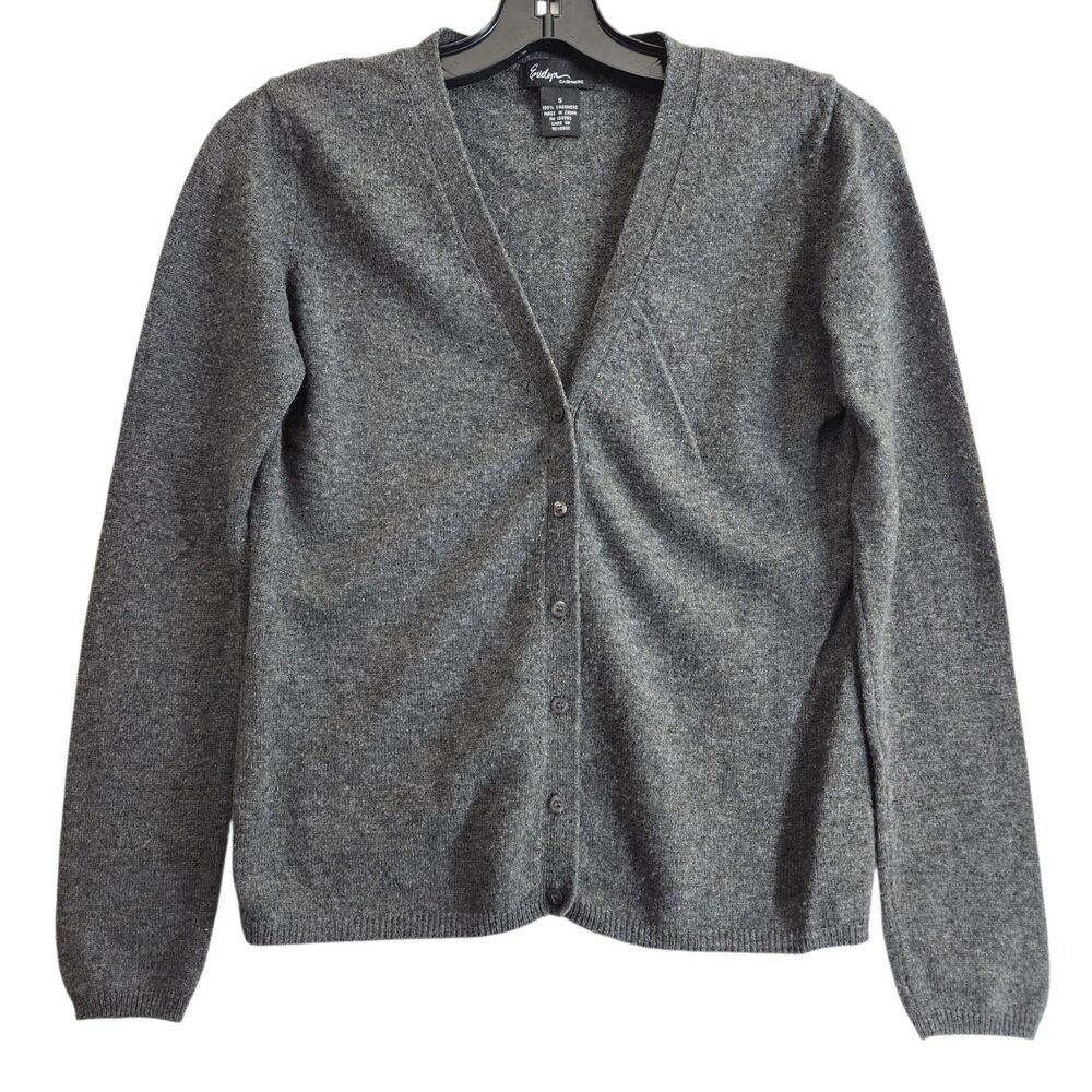 EVELYN Sweater Womens Small Gray 100% CASHMERE Cardigan Tight Knit Minimalist